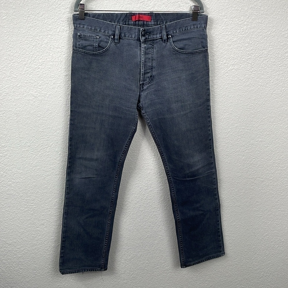 HUGO Hugo Boss Straight Leg Jeans Button Fly Washed Black Faded Look Sz 33